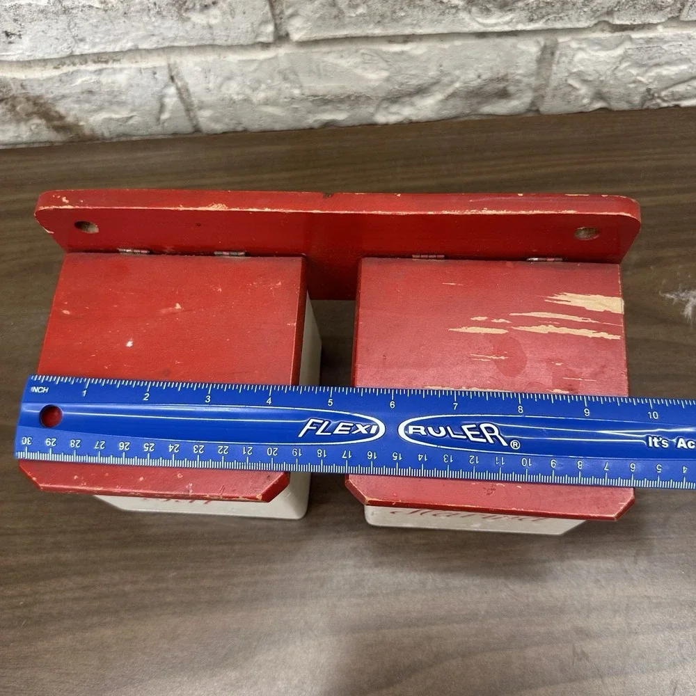 Vintage‎ red & white wall-mounted Wooden kitchen sal & harina containers Holder